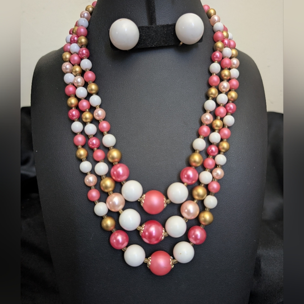 #11. Vintage 50s Japan 3 Strand Lucite Necklace & Earrings